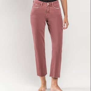 WINE TUMMY CONTROL HIGH RISE CROP STRAIGHT JEANS